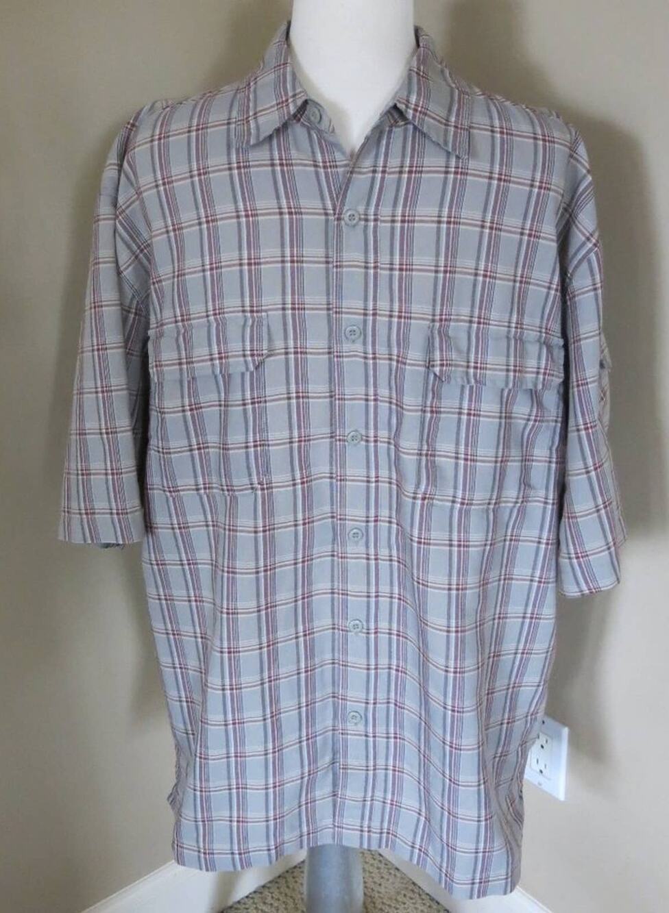 FIELD AND STREAM Vented Mesh Fishing Shirt Size L Men Short Sleeve Plaid Outdoor